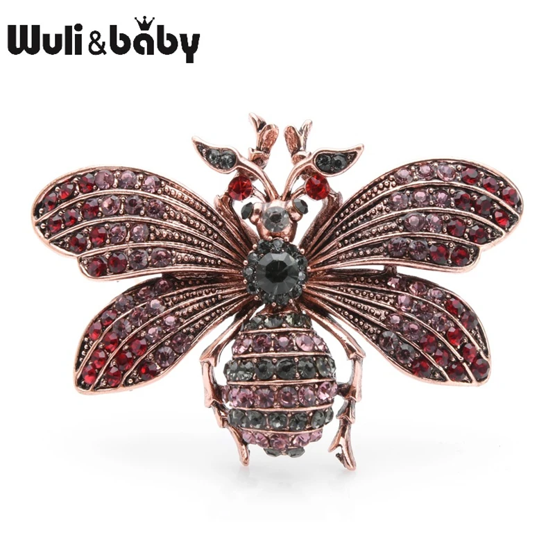 

Wuli&baby Big Blue Red Rhinestone Bee Brooches Women Men Metal Brooch Pins Gifts