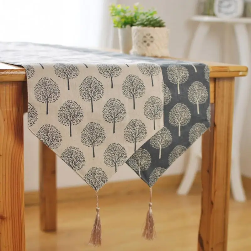 

33cm*160/180/200/220/240cm 5Size Table runner Modern Tree pattern Chirstmas party wedding Decor crafts Linen cotton Table Runner