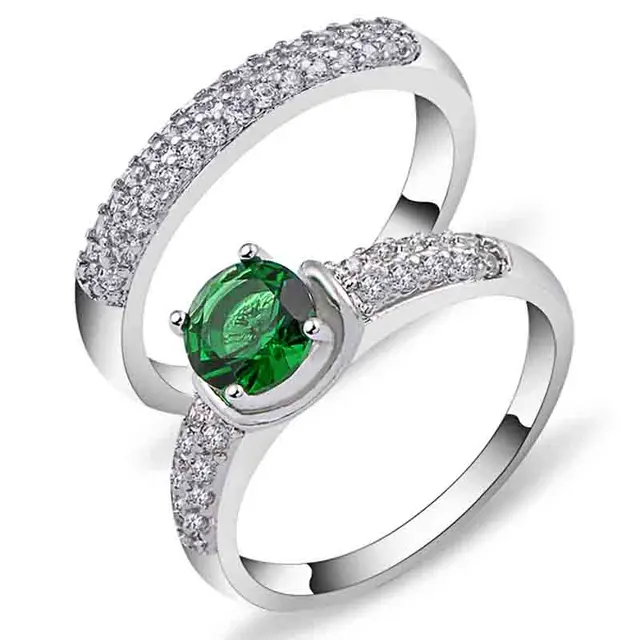 New Sale Crystal Green Zircon Ring Sets Promise Engagement Rings For ...