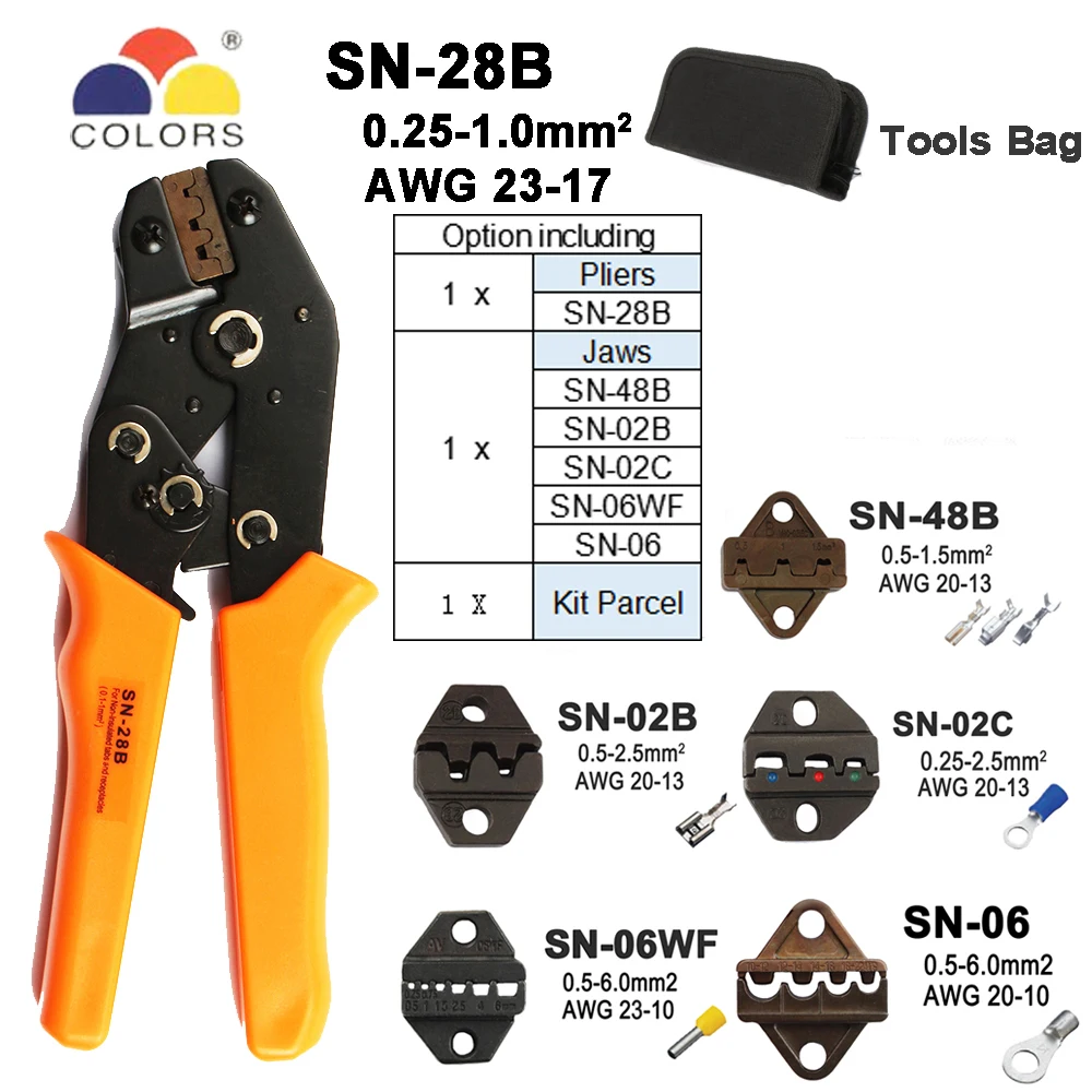 Обжимные Клещи Инструменты SN-48B для TAB 2,8 4,8 6,3/C3 XH2.54 3,96 штекером с использованием трубки insuated терминалы Электрический зажим мультиинструмент 28B комплект - Цвет: SN-28B 5Jaws bag