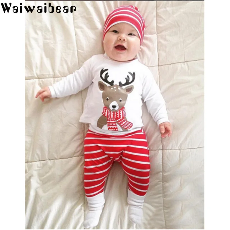 

Baby Sets Kids Christmas Clothes Long-Sleeved Rompers +Pants +Hats 3PCS Infant Outfits Sets Christmas Sets For Boys And Girls