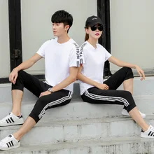 Женская Спортивная одежда для влюбленных мужской спортивный костюм футболка с коротким рукавом Толстовка+ штаны для бега фитнес Повседневный тренировочное Снаряжение Набор