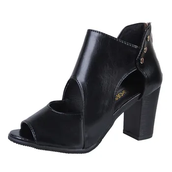 

2019 Summer hollow buckle women's shoes European and American fish mouth fine with high heels young daily shoes