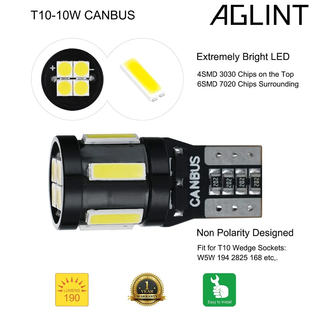 AGLINT 2 шт. T10 5W5 194 Светодиодный лампочки CANBUS 7020+ 3030 светодиодный 10 чипы авто Интерьер светильник белый 12V для Mercedes Benz W211 тюнинг W210 W221