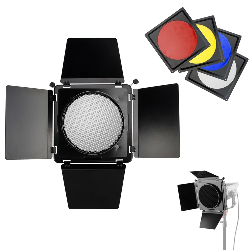 

NiceFoto Standard Reflector Diffuser Kit with Four Color Filters (Red/Blue/Orange/White) Barn Door Filter Kits for Bowens Mount