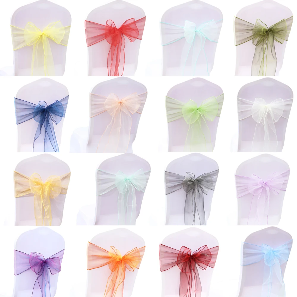 

1pcs 18x275cm Organza Chair Sashes Bow Tie Band Knot Chair Cover Tulle For Wedding Banquet Christmas Event Party Decoration