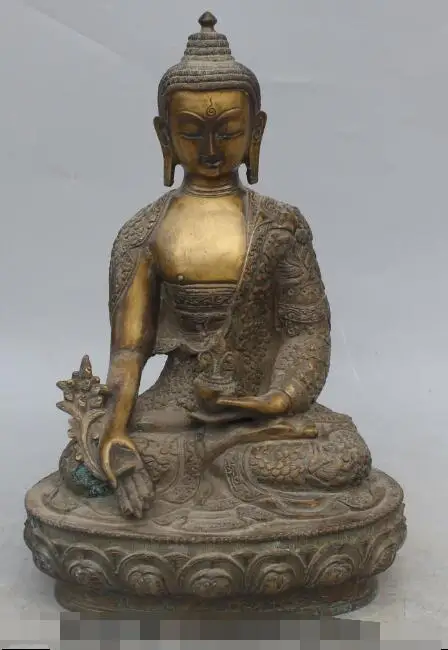 

S3208 13" Chinese Tibetan Buddhism Bronze Gilt Menla Medicine Medical Buddha Statue