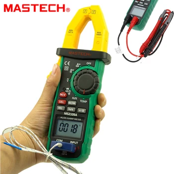 

Mastech MS2109A True RMS Auto Range Digital AC DC Clamp Meter 600A Multimeter Volt Amp Ohm HZ Temp Capacitance Tester NCV Test
