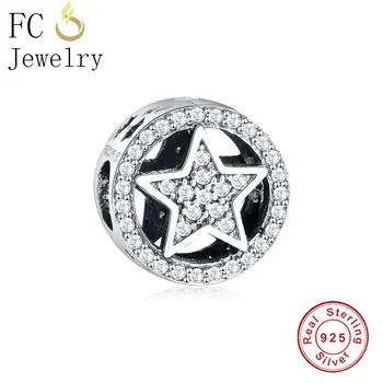 

Twinkle Bright Lucky Simple Cubic Zircon Star in Round Charm Bead Fit Pandora Charm Bracelet & Bangles Russia Fashion Jewelry