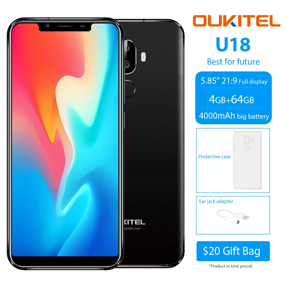 OUKITEL U18 4G мобильный телефон 5 85 дюймов Android 7 0 MTK6750T Octa Core 1 ГГц 4 Гб 64 ГБ 4000 мАч Батарея