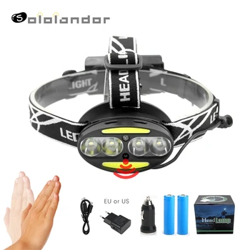 

SOLOLANDOR Inductive Body Motion Sensor 30000LM LED Head Lamp Light 4* T6+ 2*COB Dropshipping Headlamp Headlight+2x18650 battery