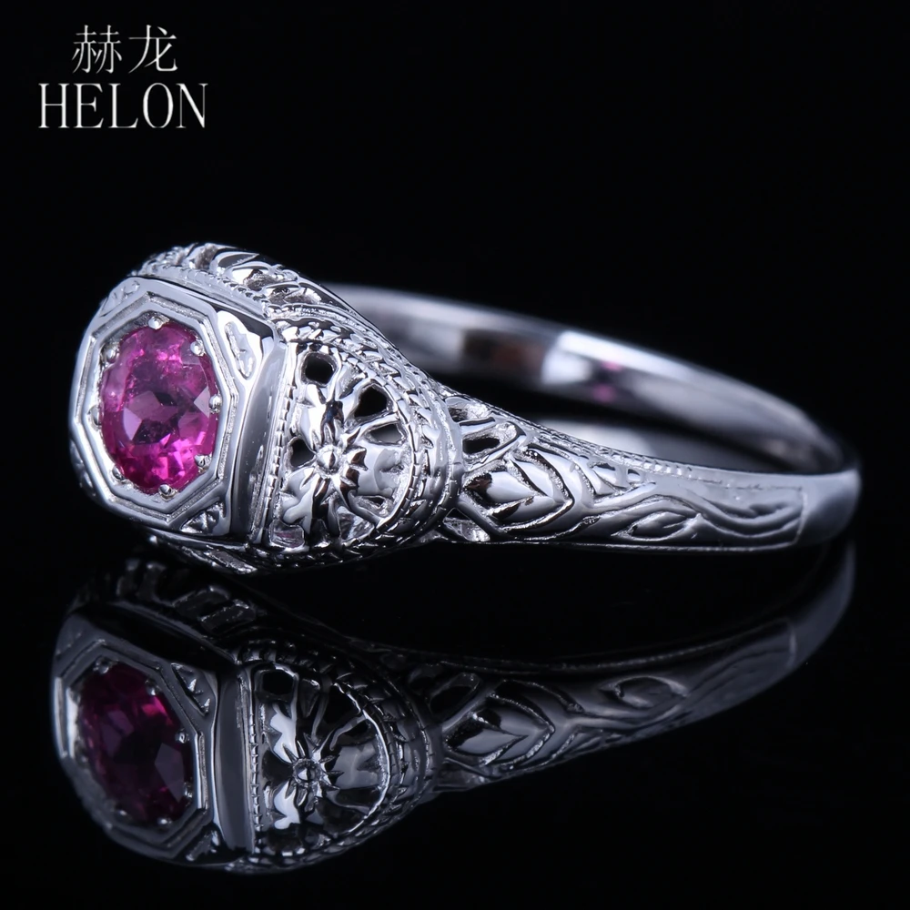 HELON Solid 14 к белое золото безупречный круглый 0.35ct подлинный Турмалин обручальное кольцо для женщин винтажные антикварные модные ювелирные изделия