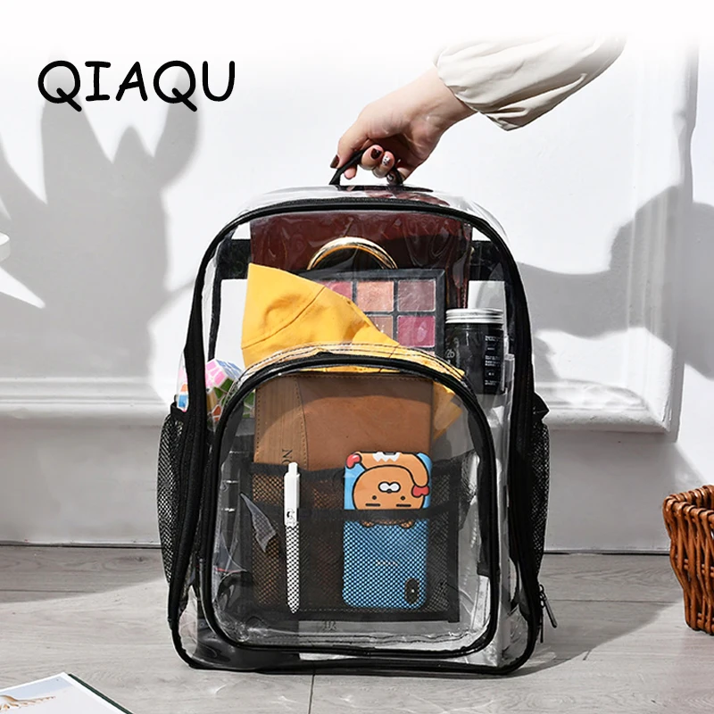 

Transparent Clear School Backpack PVC for School Security Bookbag Travel Sport Multiple Use Beach Work Satchel Event Backpack
