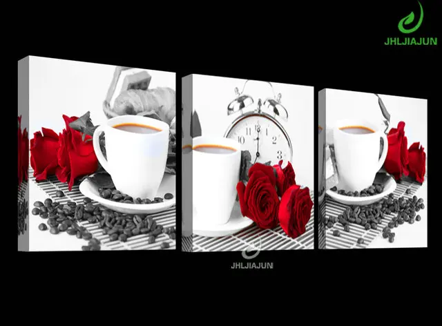 Модульные картины для кухни Печать на холсте плакат цветы Красивые картины черный и белый кофе роза 3 панели Холст - Цвет: E Style