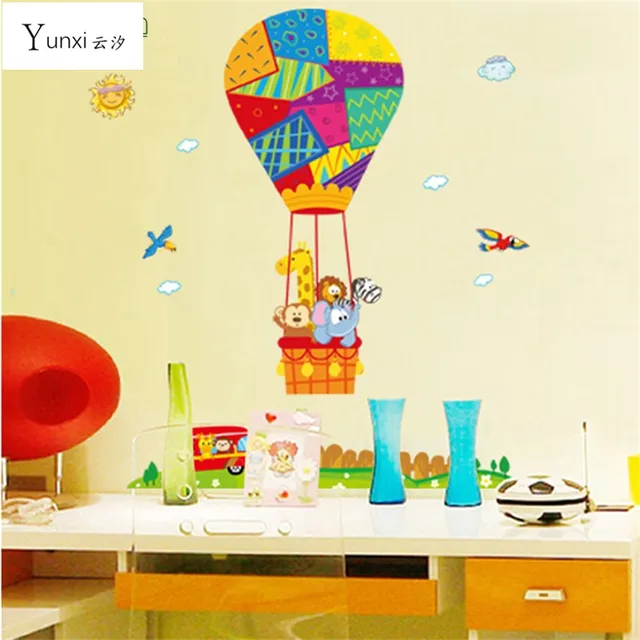 Yunxi Removable Hot Air Balloon Small Animal Nursery Room Wall Yunxi Removable Hot Air Balloon Small Animal Nursery Room Wall Stickers Cartoon Children S Home Decor