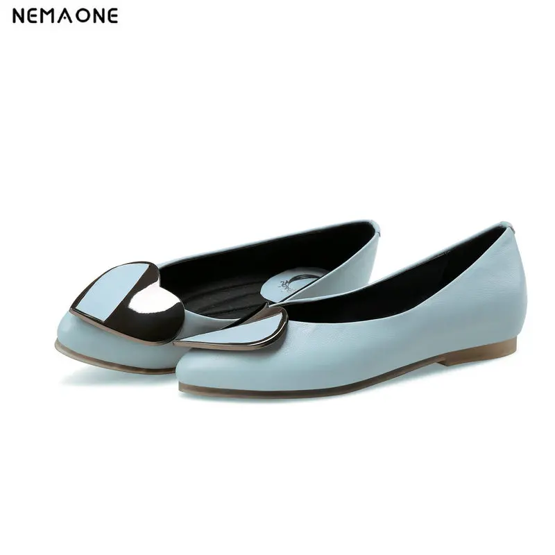 

NeMAONe Women Flats Shoes 100% cow leather Woman Loafers Summer metal love wedding Shoes Women Zapatos Mujer