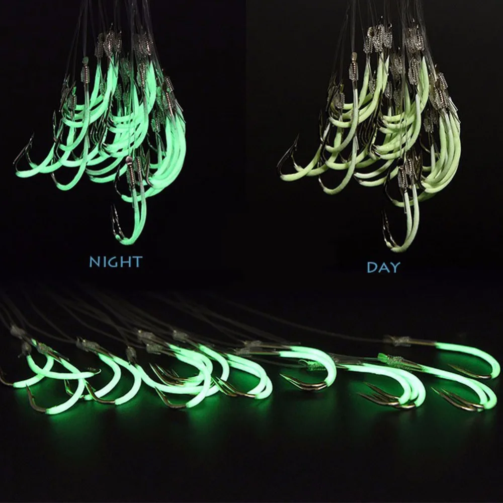

30pcs Luminous Fishing Hooks 12# 14# 16# Overturned Fish Hook Authentic Barbed Hook With Fishing Line