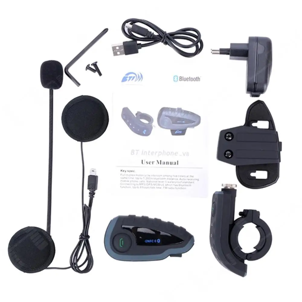 

V8 Motorcycle Helmet Intercom Helmet Headset For Headphones 5 Pilots BT Intercoms FM Radio NFC Remote Control