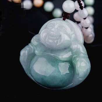 

Natural myanmar stone material A cargo guanyin pendant necklace men's large piece certificate jewelry box