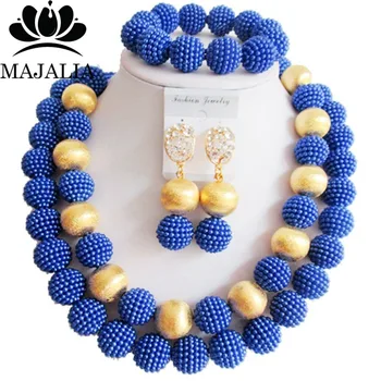

Fashion nigerian wedding african beads jewelry Set blue plastic beads necklace bracelet earrings jewelry set VV-079
