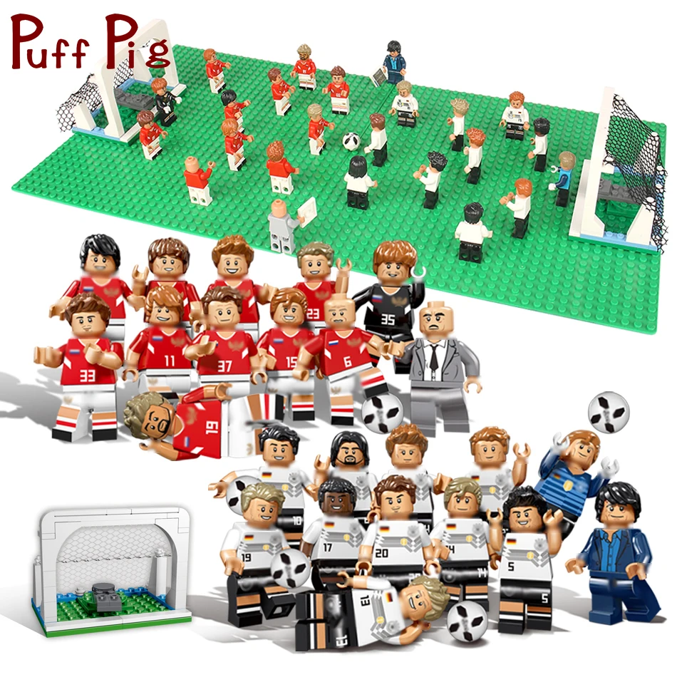 

12pcs/set World Sport Football Team Soccer Player Baseplate Building Blocks Kids Toys Jouet City Figures Toys For Child 2018