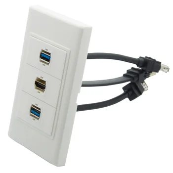 

1 Gang No Screw 2 Ports USB 3.0 1 Port HDMI Flat Short Cable Style Female To Female Wall Plate