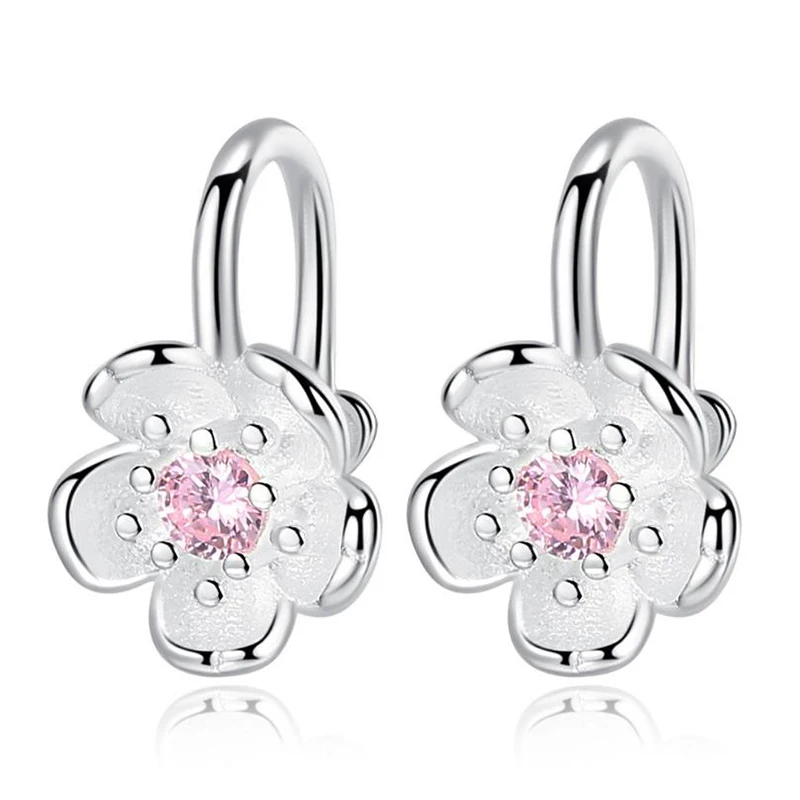 

Fashion 925 Sterling Silver Pink Zircon Cute Flower Clip Earring For Baby Kid Girl Women Ear Cuff Earring Gift Jewelry SY135