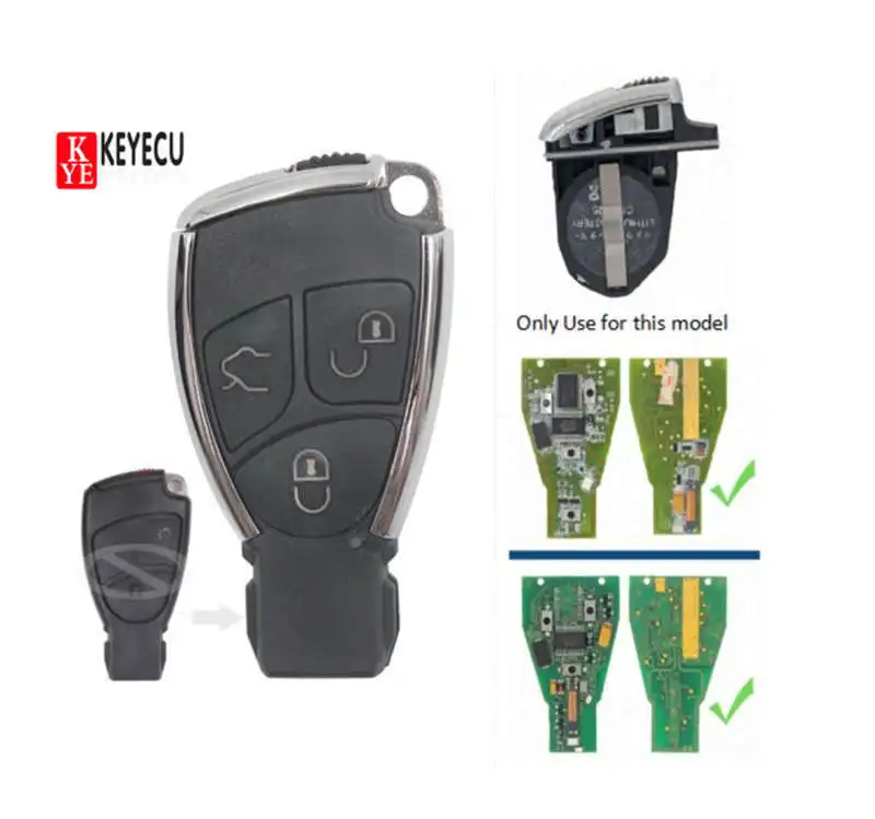 

KEYECU 3Button Modified Smart Remote Key Shell Case Fob for Mercedes-Benz CLS C E S With logo