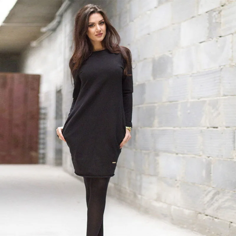 black dress with long sleeve underneath
