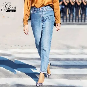 

Gold Hands Autumn Denim Female Jeans Washed New Women's Jeans Casual High Waist Pants Trousers Elastic Pants Solid Various Sizes