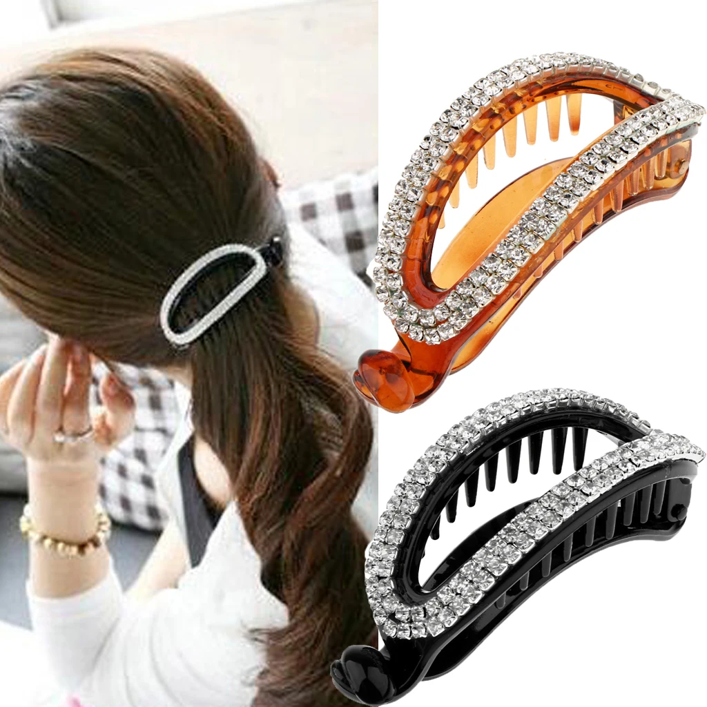 Fashion Women Lady Hollow Rhinestone Hair Banana Clip Ponytail Holder Clamp Hair Accessories