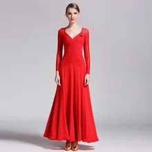 Конкурс бальных танцев платье с длинным рукавом Элегантные практические занятия танцами костюм сексуальный крест воротник женское платье для бальных танцев танцевальное платье