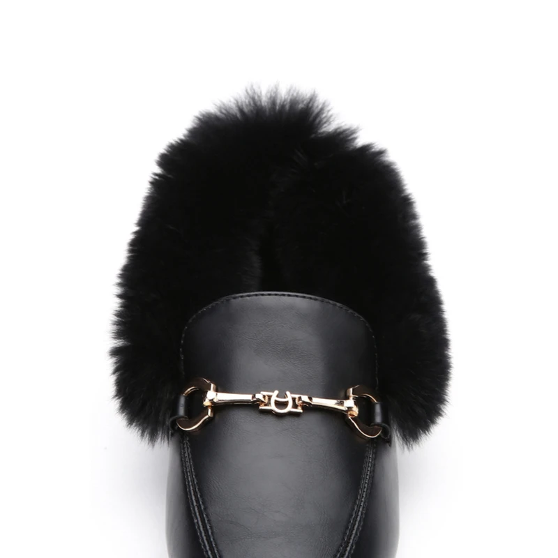 Goedkoop Balabala Meisje Bont Gevoerde Muilezels voor Peuter Meisje met Metalen Detail op Top PU Lederen Slippers Loafters Eenvoudige Slip op Anti Slip Zool