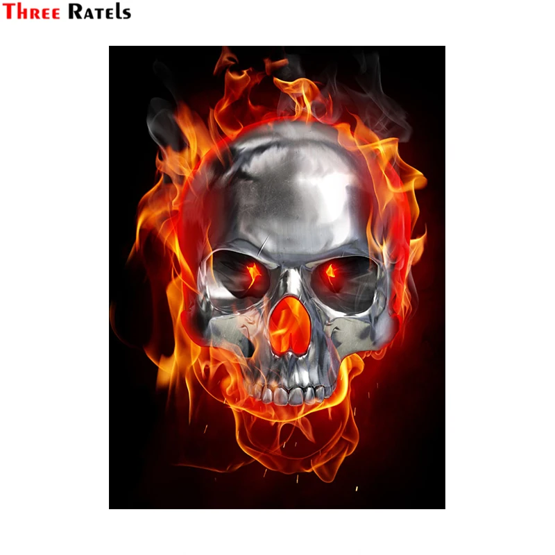 

Three Ratels LCS441# 10.2x14cm Skull on fire car stickers funny car stickers styling removable decal