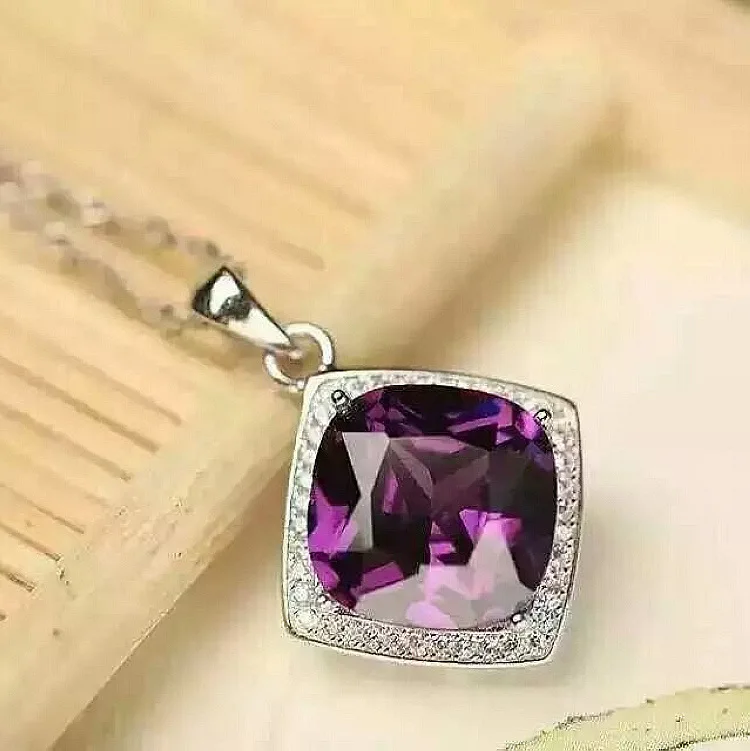 

famous brand 925 Sterling silver necklace Natural Austria Pendant girls simple women Jewelry purple crystal love gift