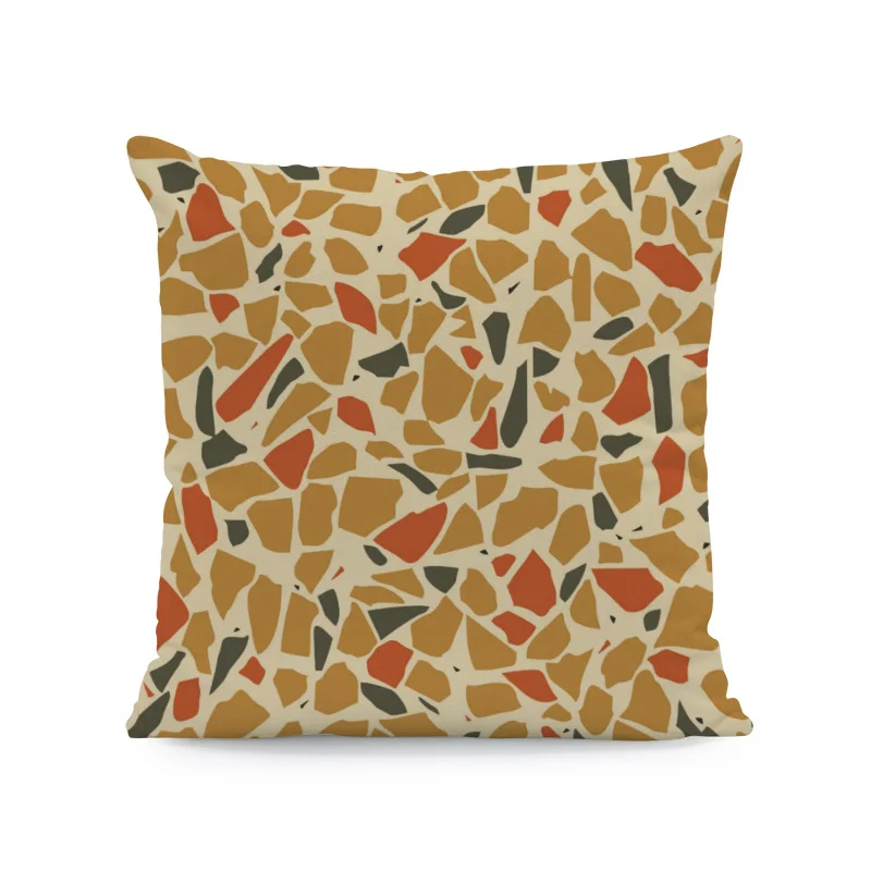 Fashion Literary Terrazzo Hug Pillow Stone Shard Stitching Pattern Comfortable Cushion Cover 45Cm Peach Skin Decorative Bedroom - Color: 15