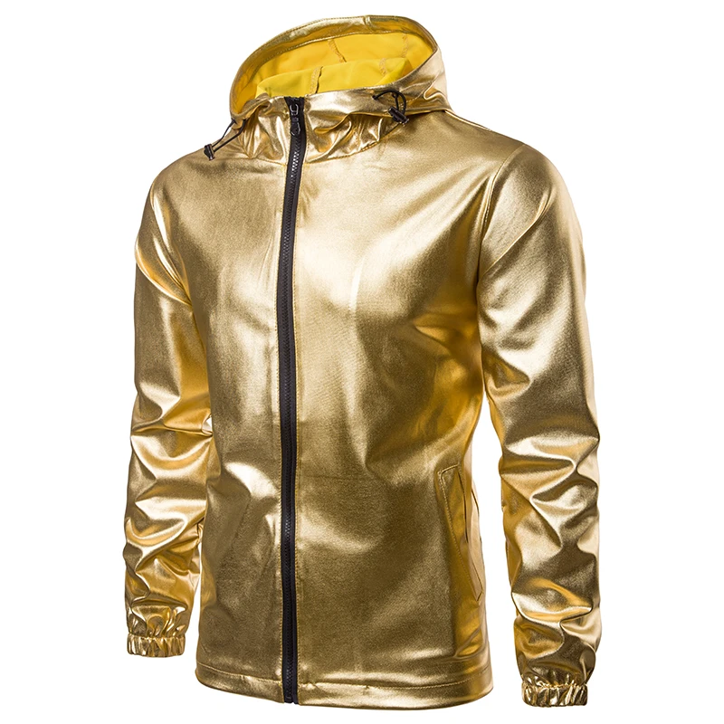 2019 NEW Man Windbreaker Jackets Hip Pop B-Boy Shining Silver Hooded Hooded Jacket for Men Streetwear Jacket Man 2019 NEW Man Windbreaker Jackets Hip Pop B-Boy Shining Silver Hooded Hooded Jacket for Men Streetwear Jacket Man