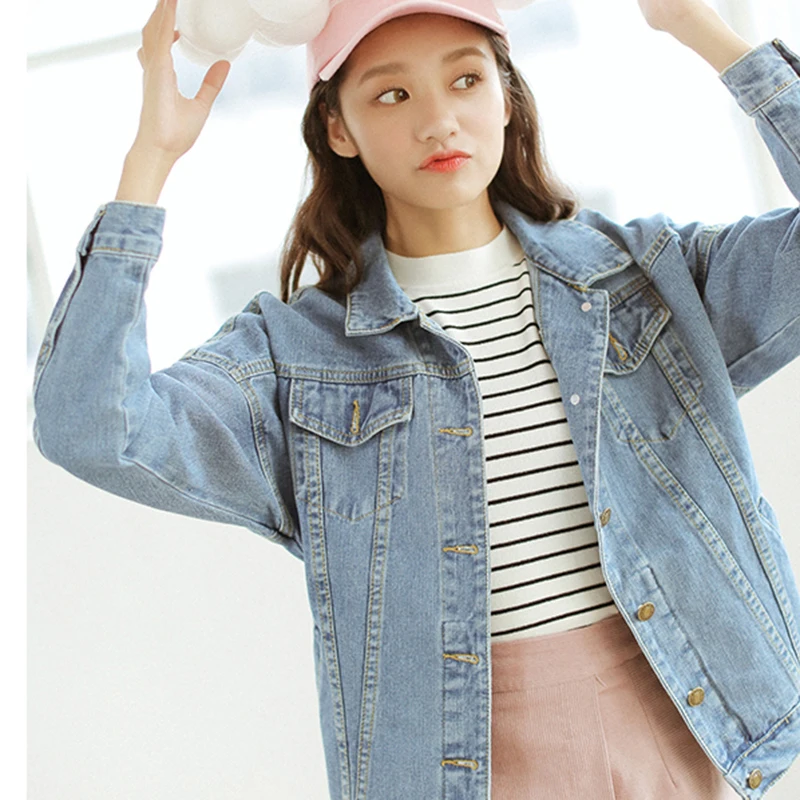 

Female Jeans Jacket Boyfriend Oversized Denim Coat Women Long Sleeve Jacket Casual Loose Single Breasted Casaco Chaqueta Mujer