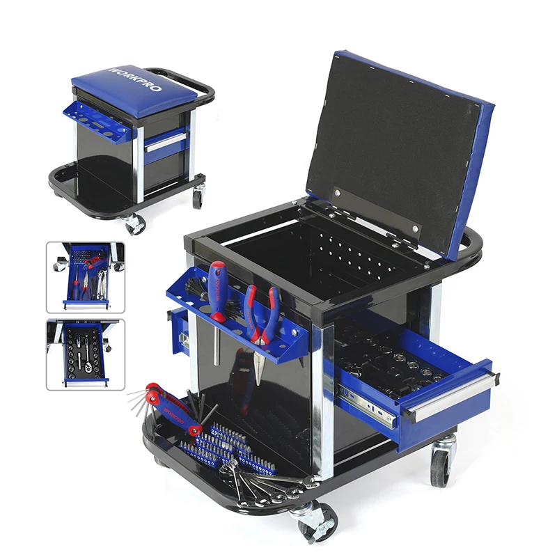 WORKPRO 135PC Набор инструментов подвижный верстак сиденье ремонт автомобиля набор инструментов табурет