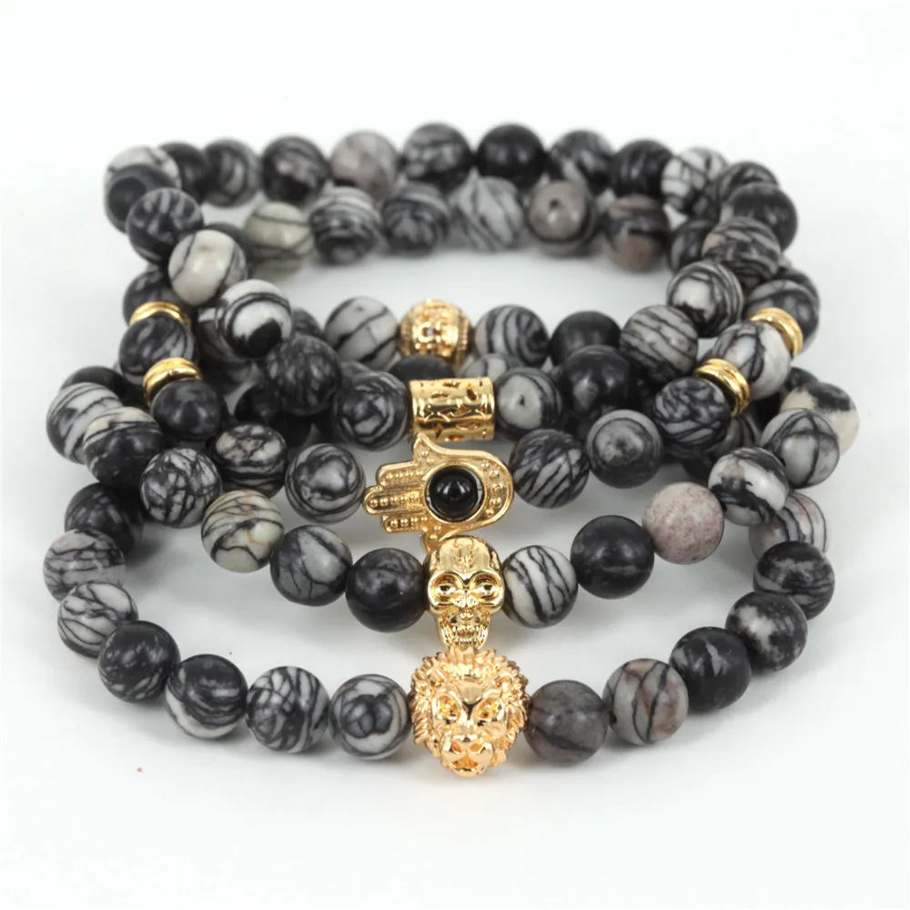 2017 Natural Stone Beads Skull Bracelet For Men Jewelry Spider Web 2017 Natural Stone Beads Skull Bracelet