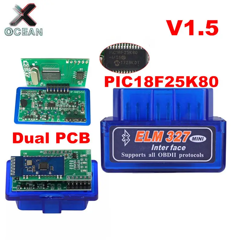 Двойной 2PCB PIC18F25K80 прошивка 1,5 ELM327 V1.5 OBD2 Bluetooth диагностический интерфейс ELM 327 V1.5 аппаратная поддержка больше автомобилей Двойной 2PCB PIC18F25K80 прошивка 1,5 ELM327 V1.5 OBD2 Bluetooth диагностический интерфейс ELM 327 V1.5 аппаратная поддержка больше автомобилей