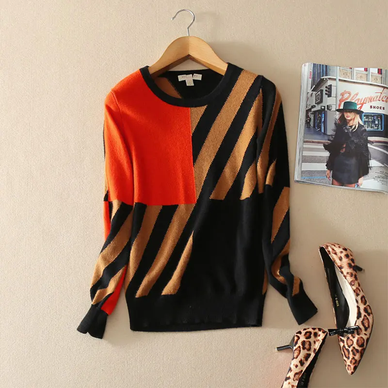 Модный кашемировый свитер с вырезом лодочкой для женщин, чистый кашемир, длинный рукав, весна-осень, комбинированные свитера для женщин, модные топы - Цвет: As Picture