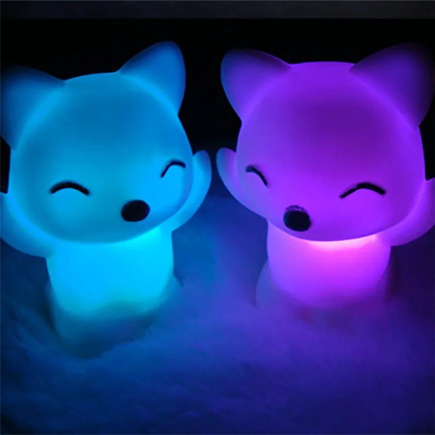

CARPRIE 7 Changing Colors Fox Vinyl Lovely Fox Shape LED Night Light Home Decoration For Gift 4.8*5*7cm Dropshipping 0206