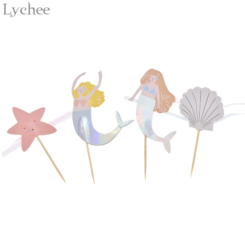 

Lychee 24 pcs/lot Laser Mermaid Ocean Cupcake Toppers Wedding Kid Birthday Party Cake Decorations New Year Party Supplies