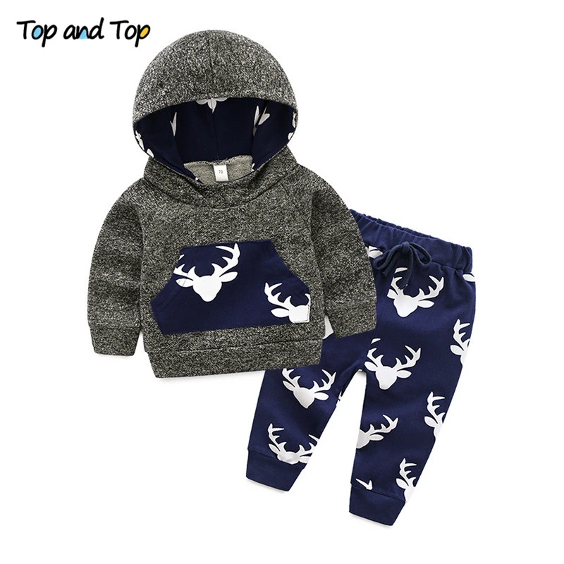 Top and Top 2Pcs/Set Adorable Autumn Newborn Baby Girls Boys Casual Hooded Clothes Sets Long Sleeve Sweatshirt+Jogger Pants Baby Clothing Set for boy