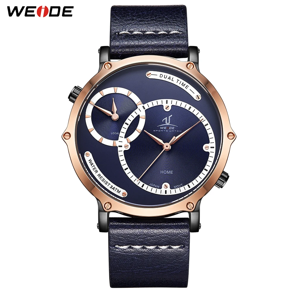 

WEIDE Top Luxury Leather Strap Men Analog Digital Quartz Movement Casual Model Man good Brand Dual Display Relogio Masculino