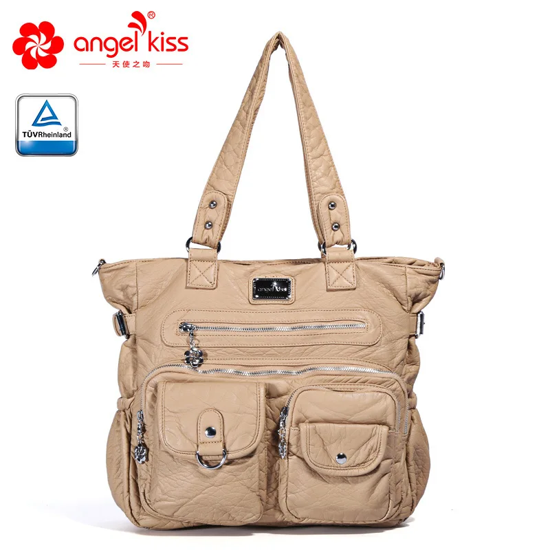 Angelkiss, брендовые сумочки с эффектом потертости, женские сумки через плечо, вместительные сумки, сумки для женщин, высокое качество, сумки-мессенджеры, женские кожаные сумки - Цвет: Бежевый