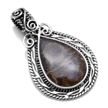 

Genuine Fosil Coral Pendant 925 Sterling Silver, 52.3 mm, 2SP0380
