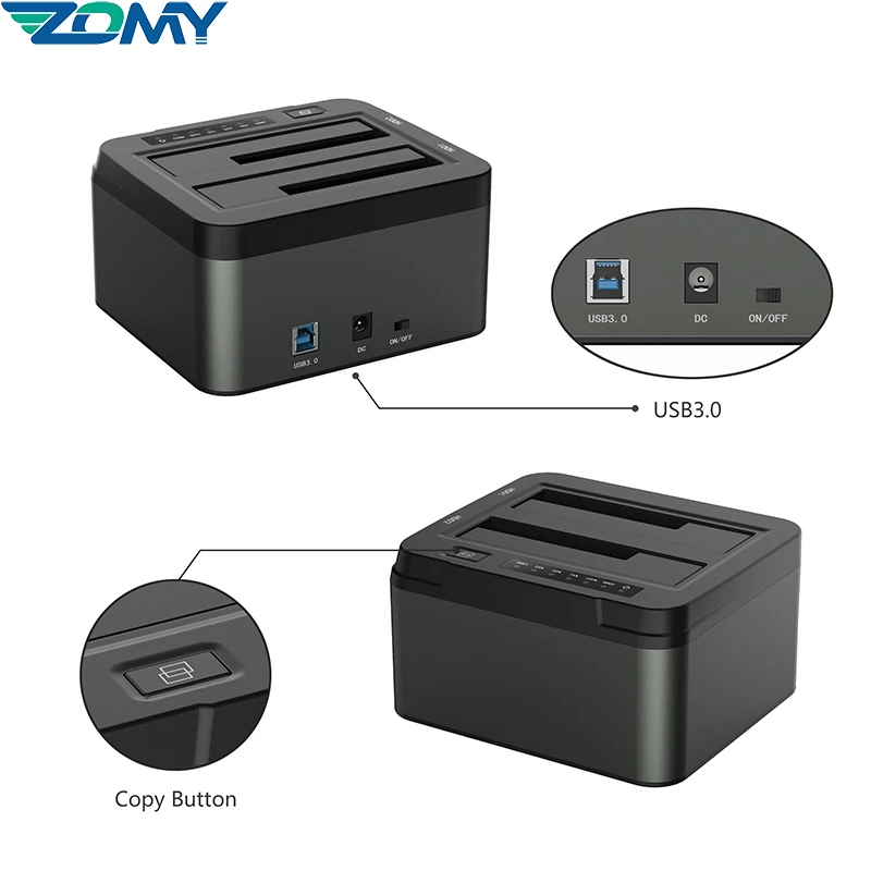 도킹 스테이션 USB 3.0-SATA 2-베이 USB 3.0 HDD 어댑터 2.5 및 3.5 인치 SATA SSD 클론 지원, 2x8 TB SSD 복사기