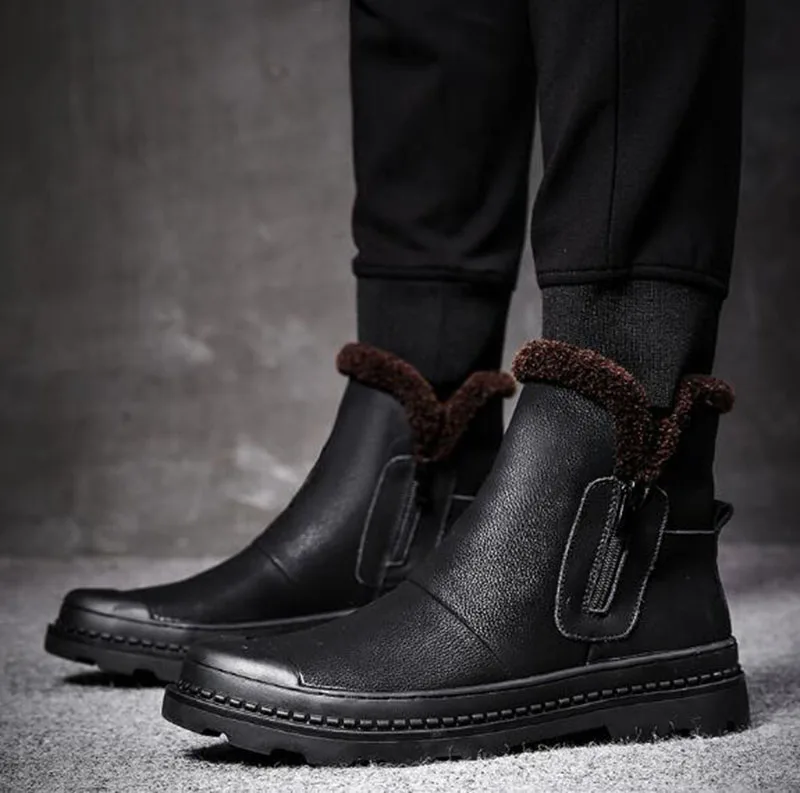 Botas masculinas de inverno preto com pele
